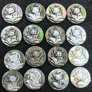 Natural Mother of pearl cat image cutting for pendant design making inlay round icons for necklace bigger cabochon round image 