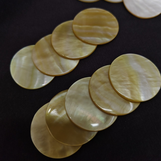 Natural Mother of pearl round shape cutting disco design for pendant yellow shell women pendant making design parts bigger size