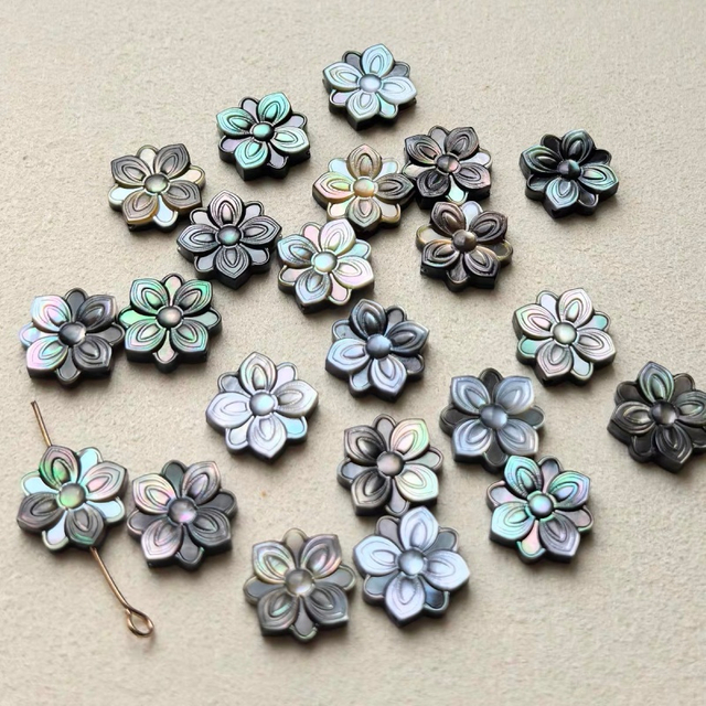 Natural Mother of pearl small beans cutting for chain design using double face carving flower shape pretty things for women jewelry 