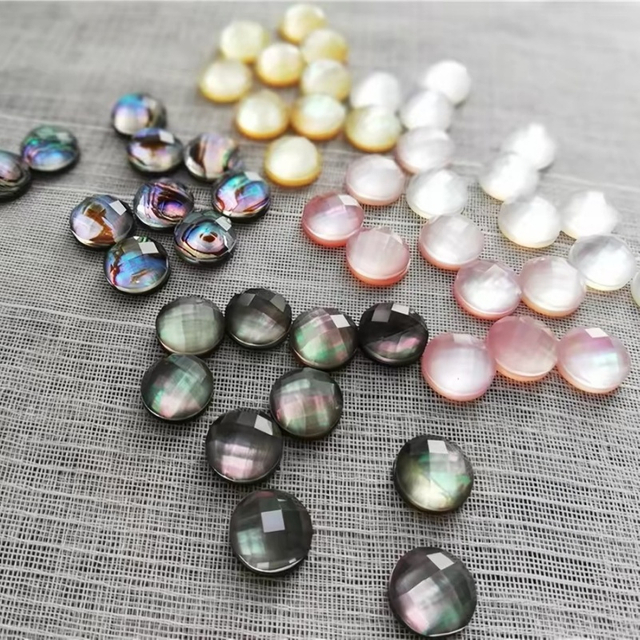 Natural Mother of pearl small cabochon design cutting earrings design jewelry making face cutting round beans abalone shell 
