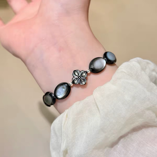 Natural Mother of pearl women bracelet design beans black color oval shape bombe face jewelry parts fashion design cabochon 