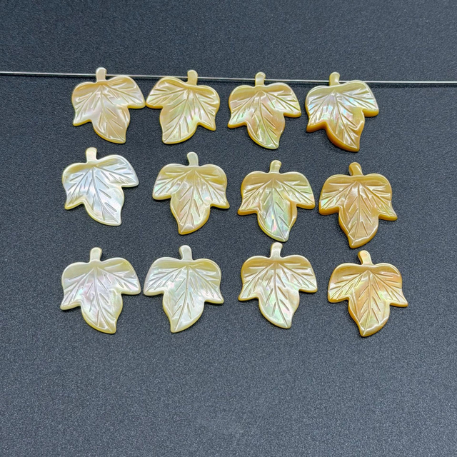 Natural Mother of pearl leaf shape cutting yellow color for earrings making DIY women necklace small leaf shape small beans 
