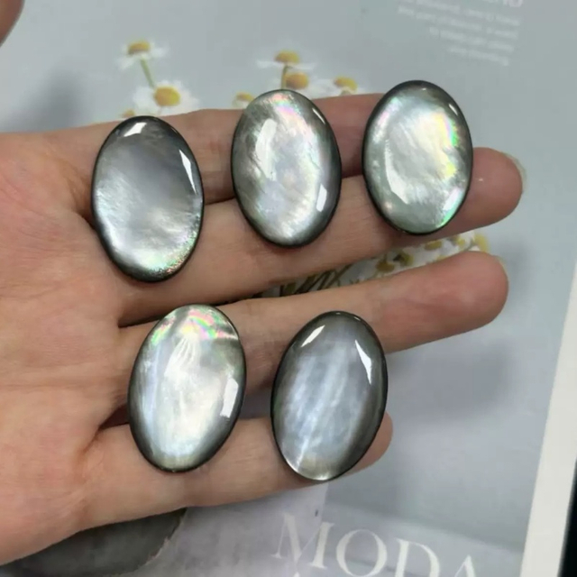 Natural Mother of pearl cabochon cutting for pendant making inlay design black shell oval shape small beans earrings parts 