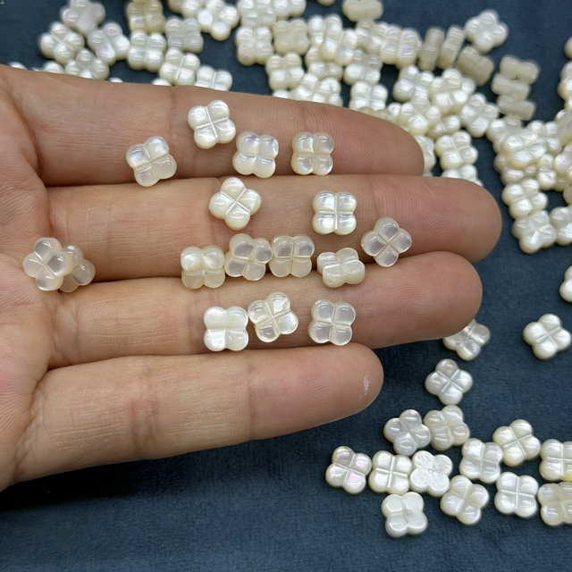 Natural Mother of pearl flower cutting double side chain parts small beads clover shape bracetet making women jewelry DIY