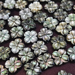 Natural Mother of pearl flower shape cutting jewelry beads for necklace design making women jewelry black shell black cabochon 