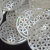 Natural Mother of pearl round pendant cutting hollow design face carving big size image for earrings making by handmade jewelry