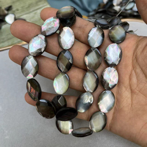 Natural Mother of pearl oval shape cutting for chain beans using black shell face cutting double side for women necklace making 