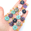 Natural Mother of pearl flower shape cutting for pendant women necklace cabochon design colorful stone face carving pink rose
