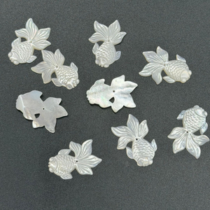 Natural Mother of pearl fish shape cutting for pendant jewelry cabochon making face carving white shell necklace design using beans
