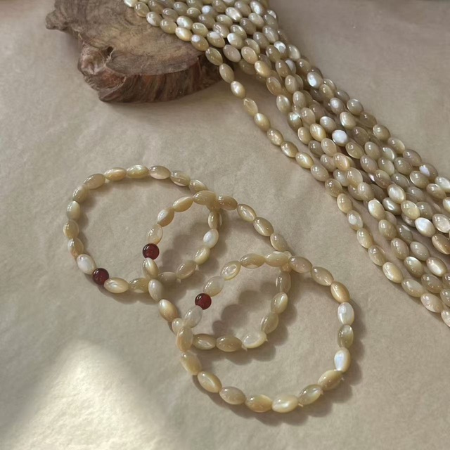Natural Mother of pearl brown color ball bracelet rice shape chain design for jewelry DIY making round beads women jewelry